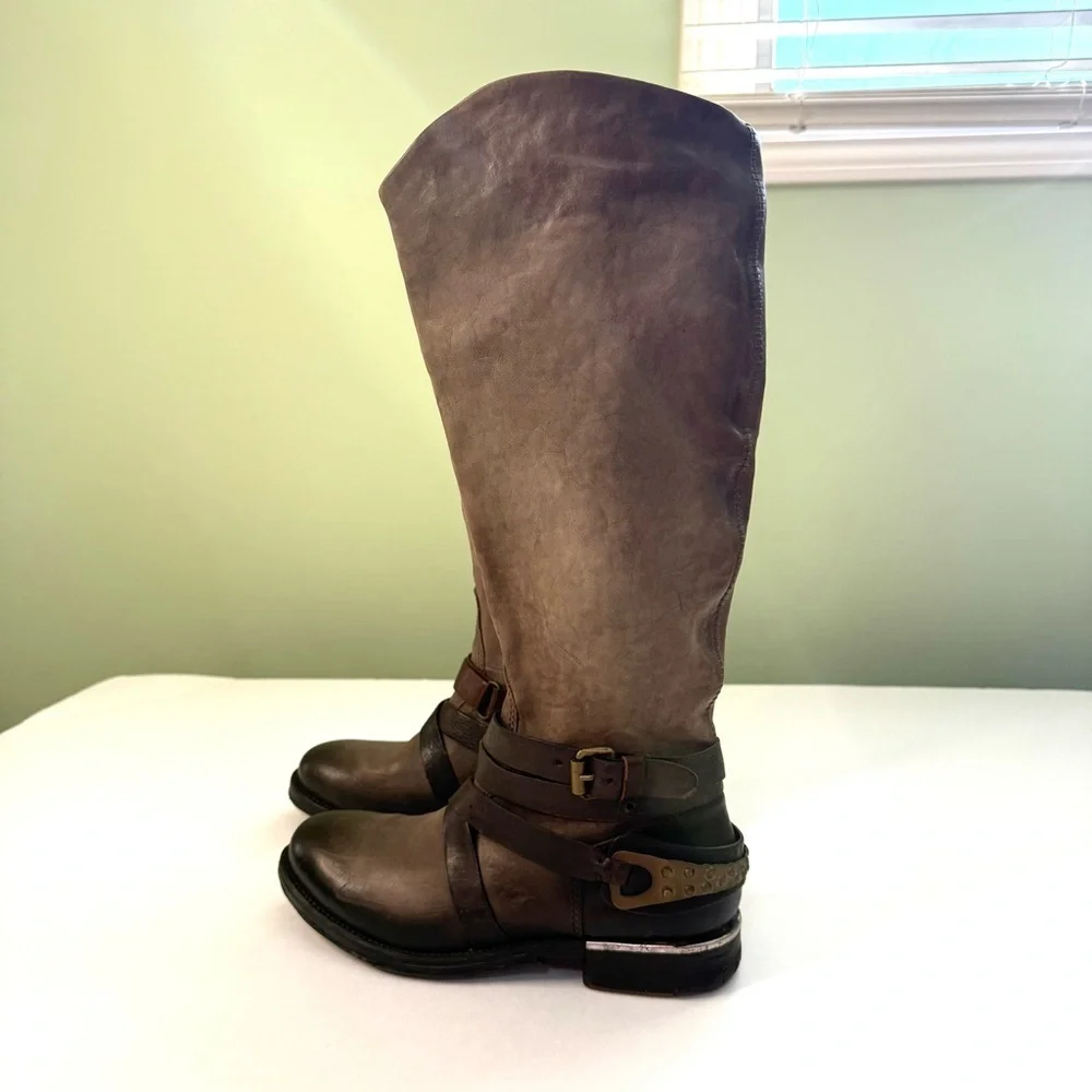 Free People A.S. 98 Air step boho leather boots riding moto woman 7.5 biker‎